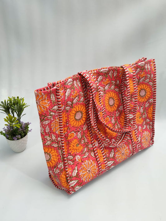 Quilted Tote Bag without zip - 17x18x 6 inches
