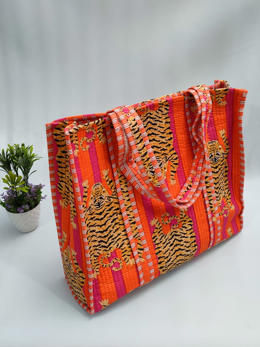 Quilted Tote Bag without zip - 17x18x 6 inches