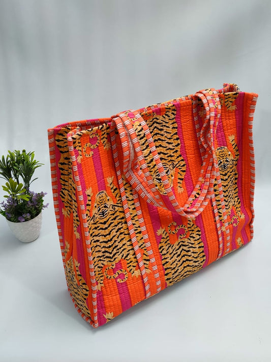 Quilted Tote Bag without zip - 17x18x 6 inches