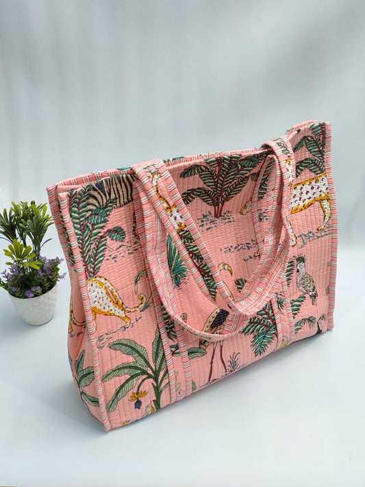 Quilted Tote Bag without zip - 17x18x 6 inches