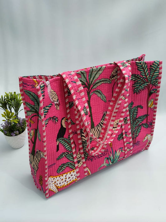 Quilted Tote Bag without zip - 17x18x 6 inches