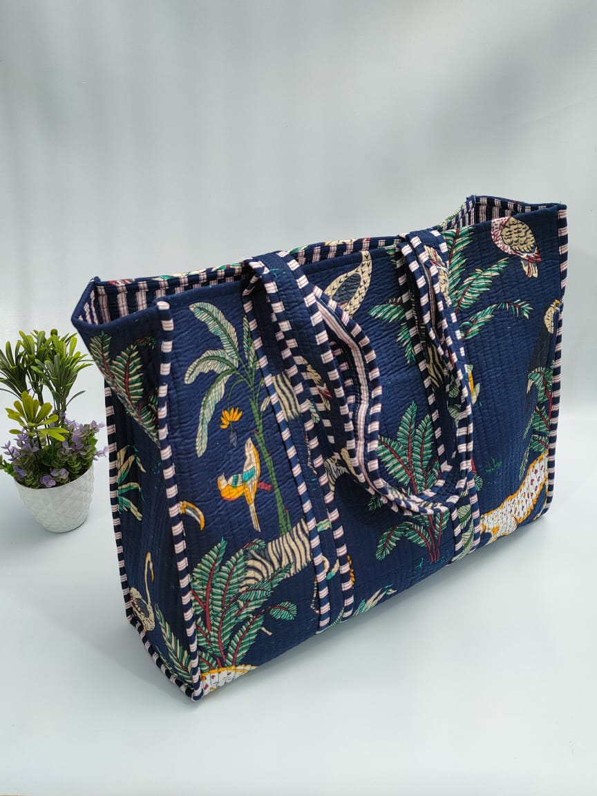 Quilted Tote Bag without zip - 17x18x 6 inches