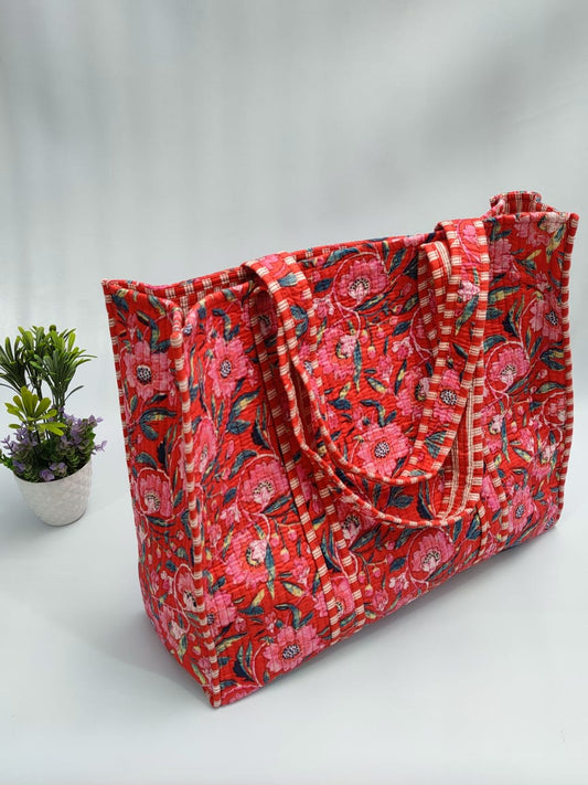 Quilted Tote Bag without zip - 17x18x 6 inches