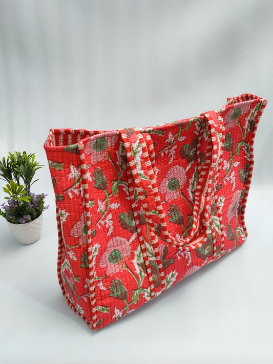 Quilted Tote Bag without zip - 17x18x 6 inches