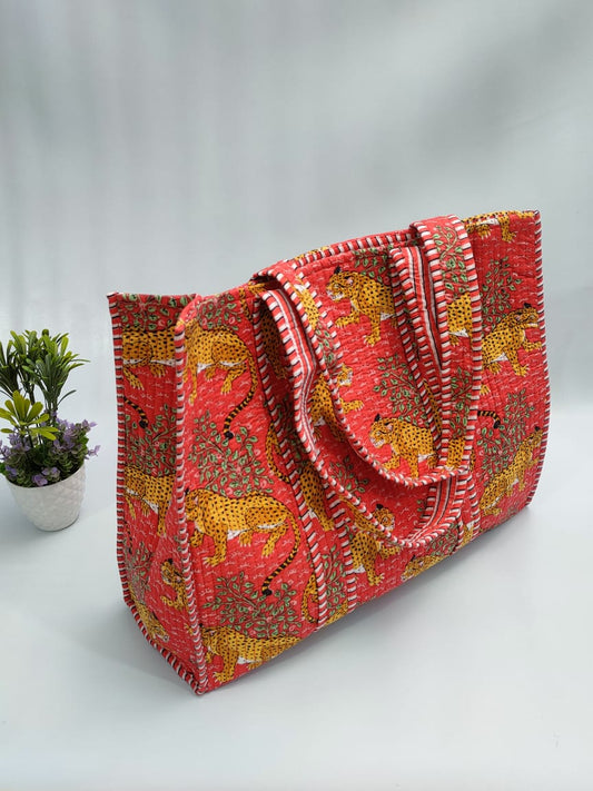 Quilted Tote Bag without zip - 17x18x 6 inches