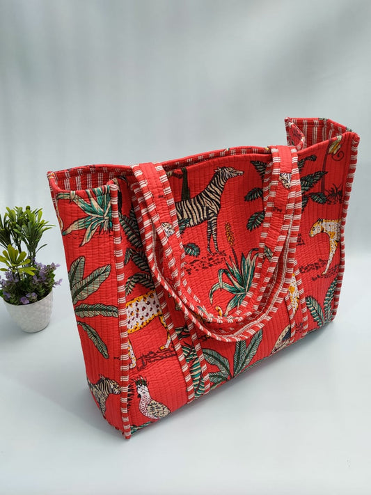 Quilted Tote Bag without zip - 17x18x 6 inches