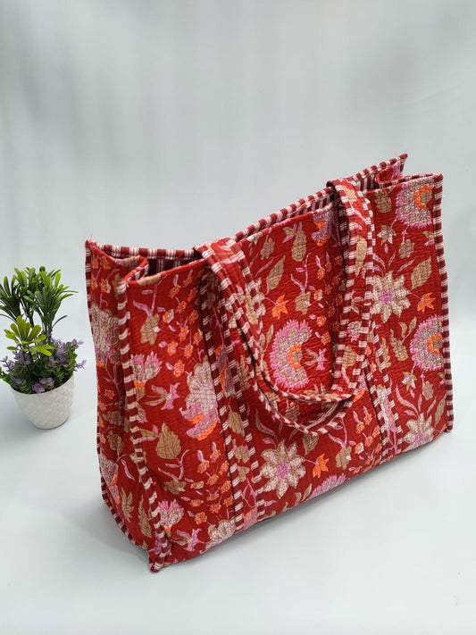 Quilted Tote Bag without zip - 17x18x 6 inches
