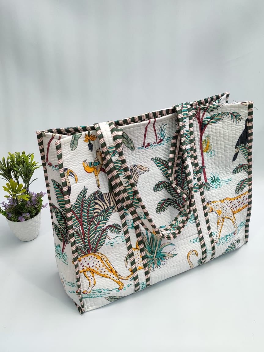 Quilted Tote Bag without zip - 17x18x 6 inches