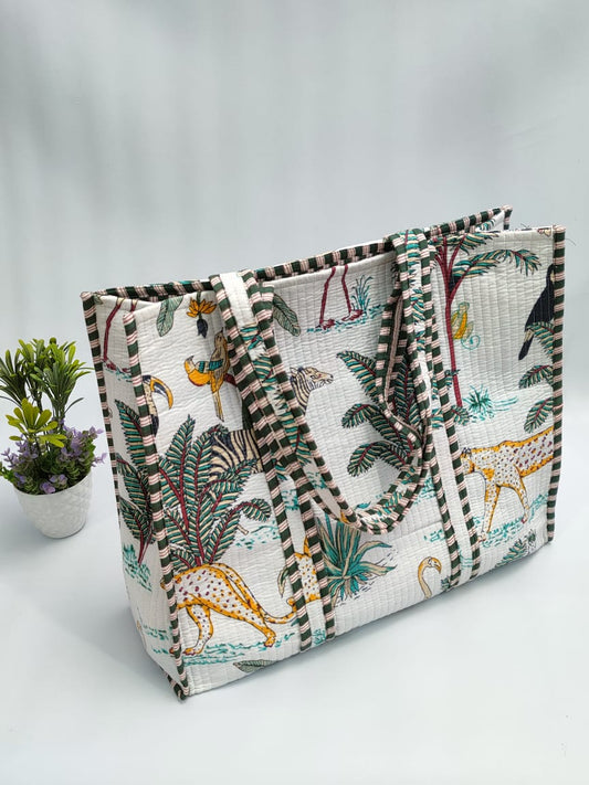 Quilted Tote Bag without zip - 17x18x 6 inches