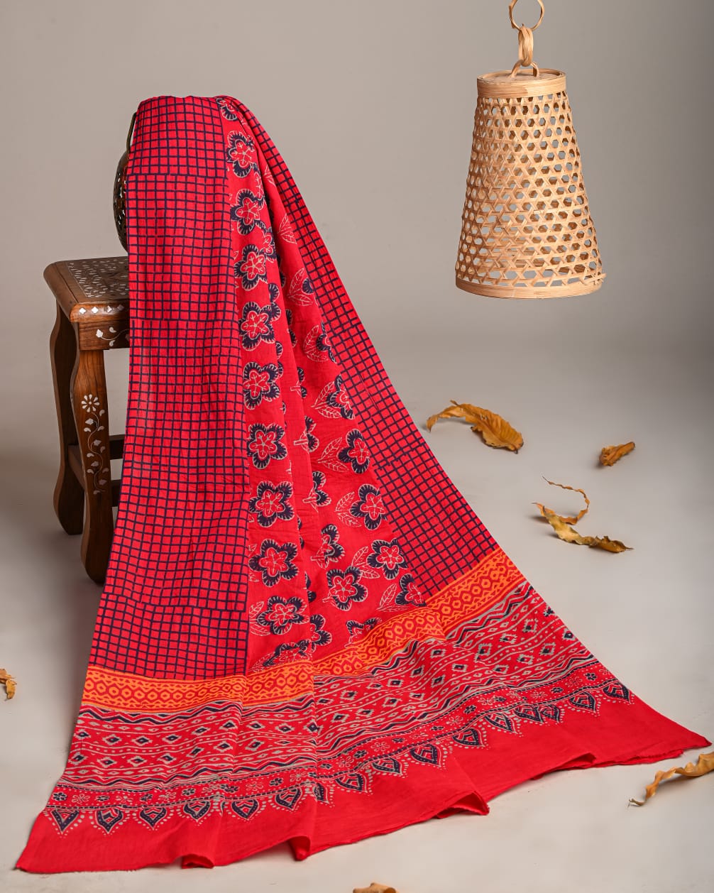 Mul-Cotton Bagru Hand Block Printed Dupatta  - TSPDM1