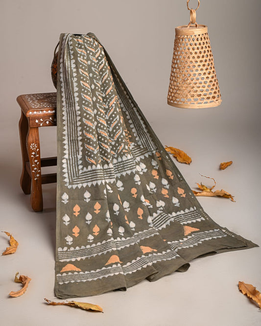 Mul-Cotton Bagru Hand Block Printed Dupatta  - TSPDM20