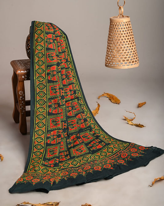 Mul-Cotton Bagru Hand Block Printed Dupatta  - TSPDM25