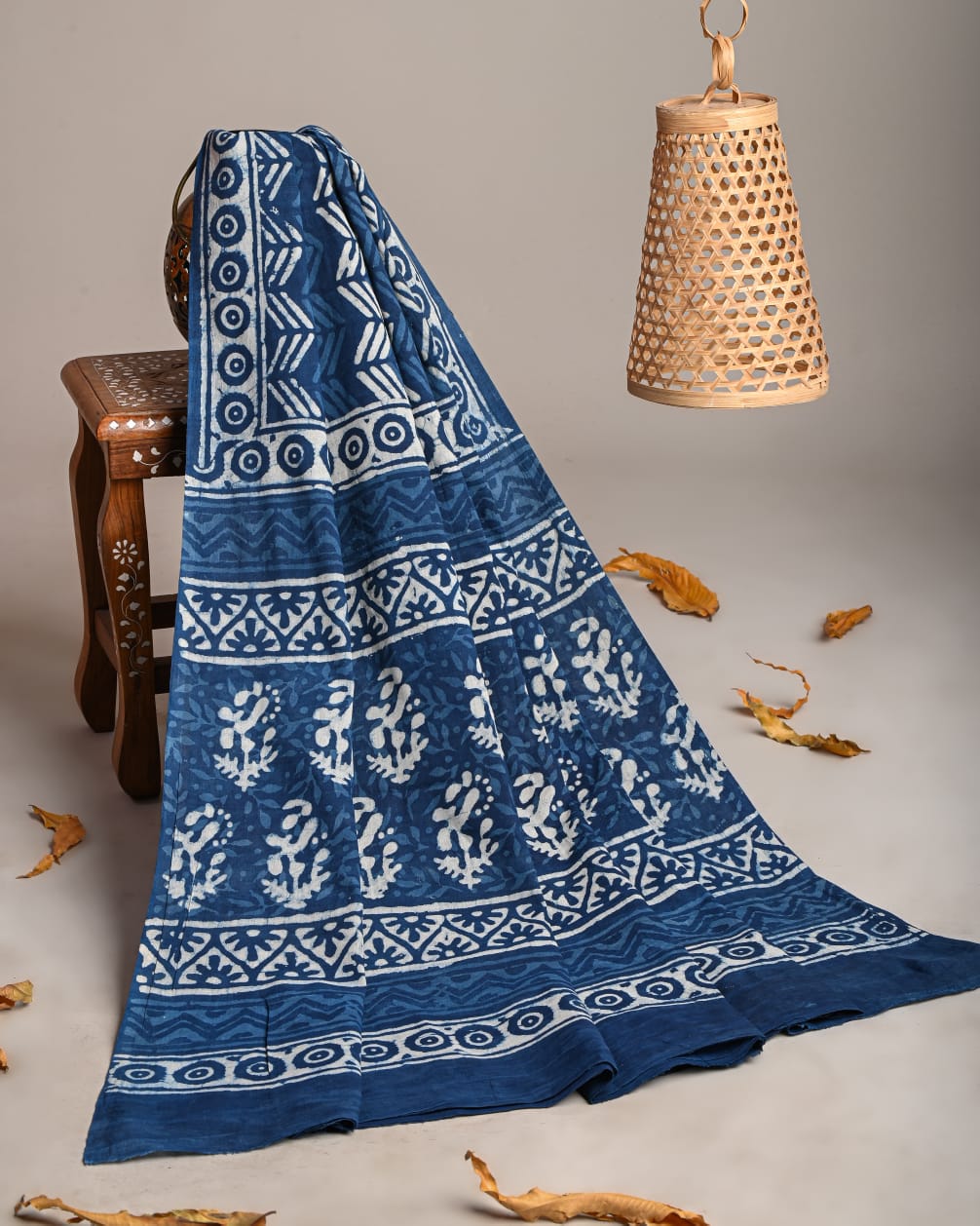 Mul-Cotton Bagru Hand Block Printed Dupatta  - TSPDM36