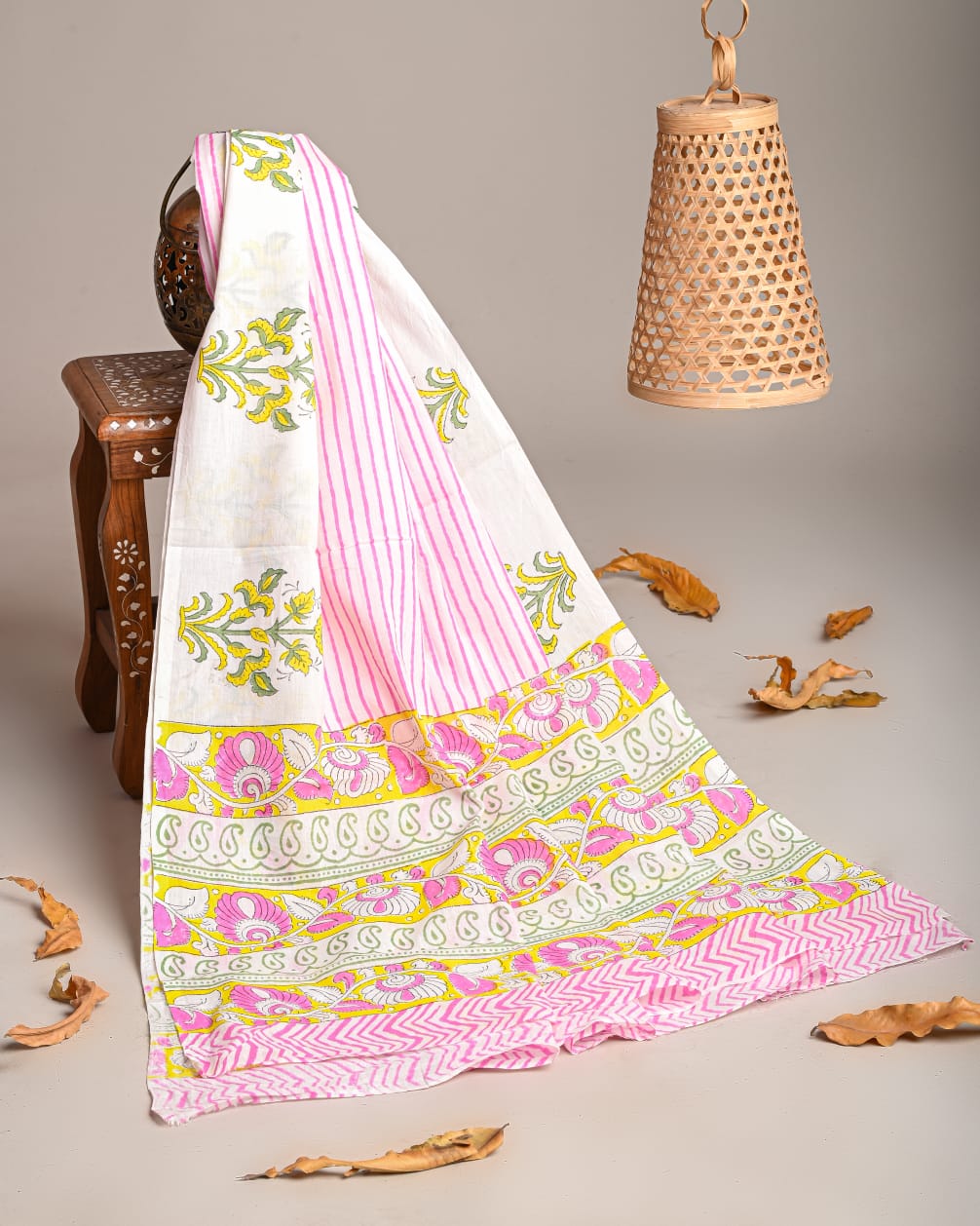 Mul-Cotton Bagru Hand Block Printed Dupatta  - TSPDM39