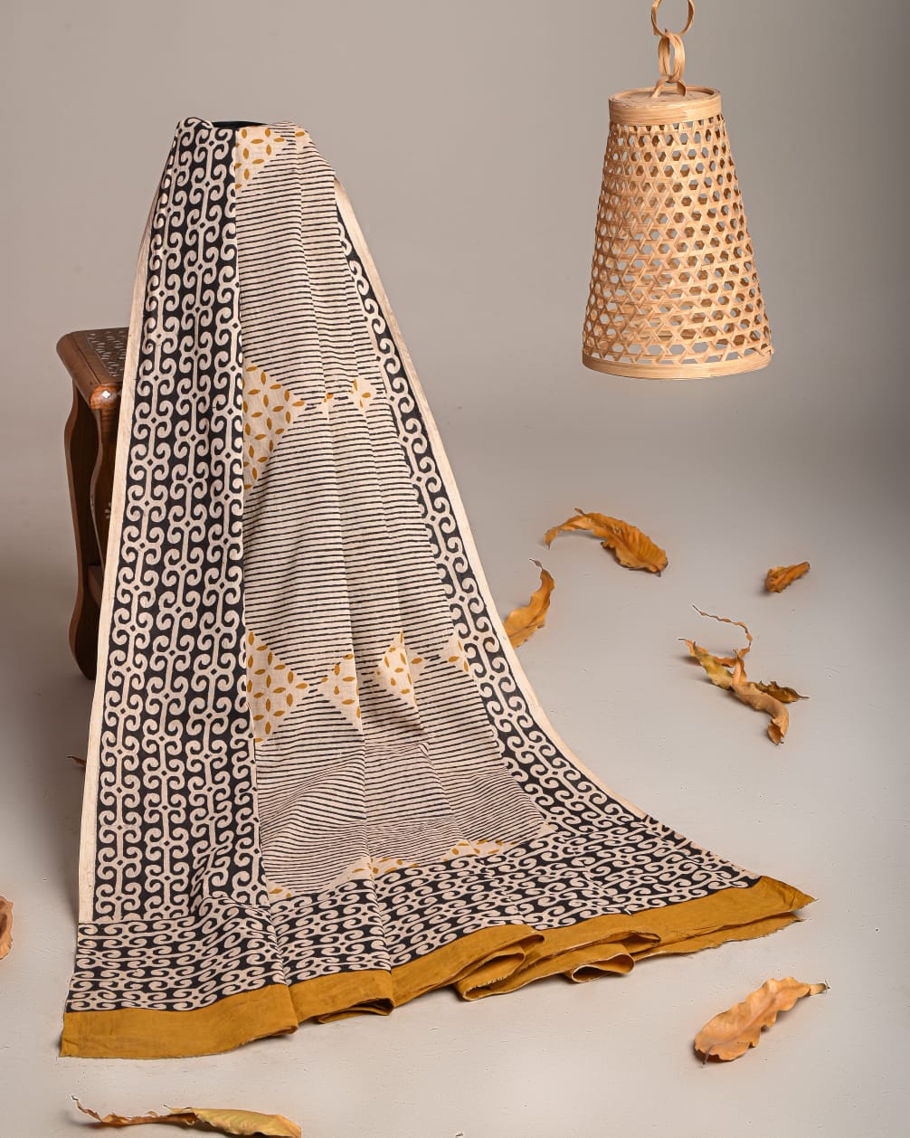Mul-Cotton Bagru Hand Block Printed Dupatta  - TSPDM56