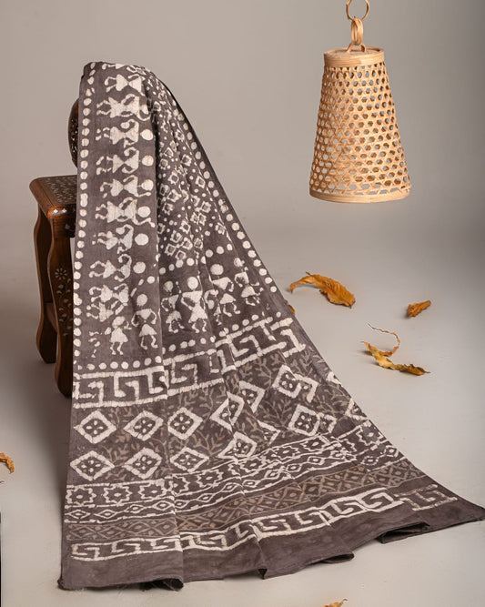 Mul-Cotton Bagru Hand Block Printed Dupatta  - TSPDM5