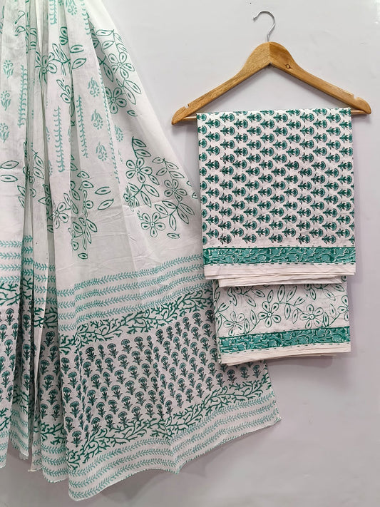 Hand Block Cotton Salwar Suit Set with Cotton Dupatta  - TSPSMTPA51