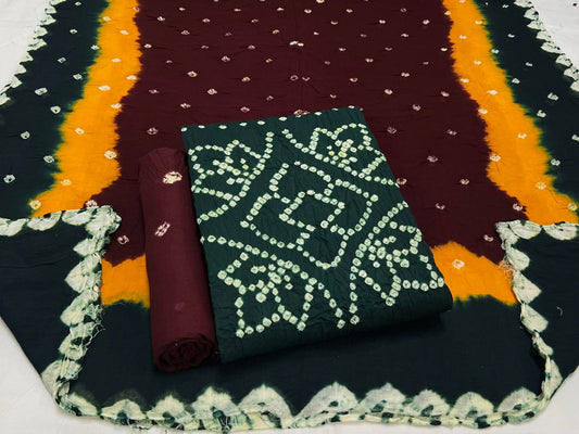 Best quality Bandhani Cotton Suit Set with Cotton Dupatta