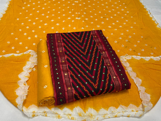 Hand Work Bandhani Cotton Suit Set with Cotton Dupatta