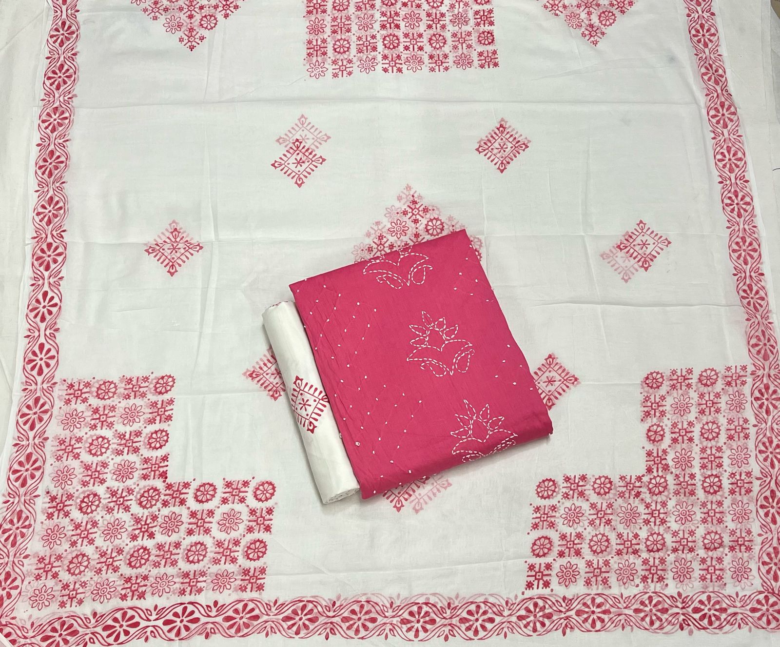 Hand Work Cotton Suit Set with Cotton Dupatta