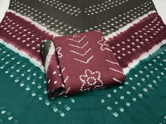 Best quality Bandhani Cotton Suit Set with Cotton Dupatta
