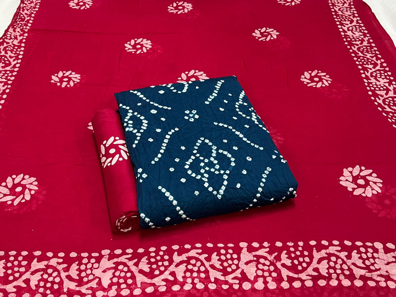 Best quality Bandhani Cotton Suit Set with Cotton Dupatta