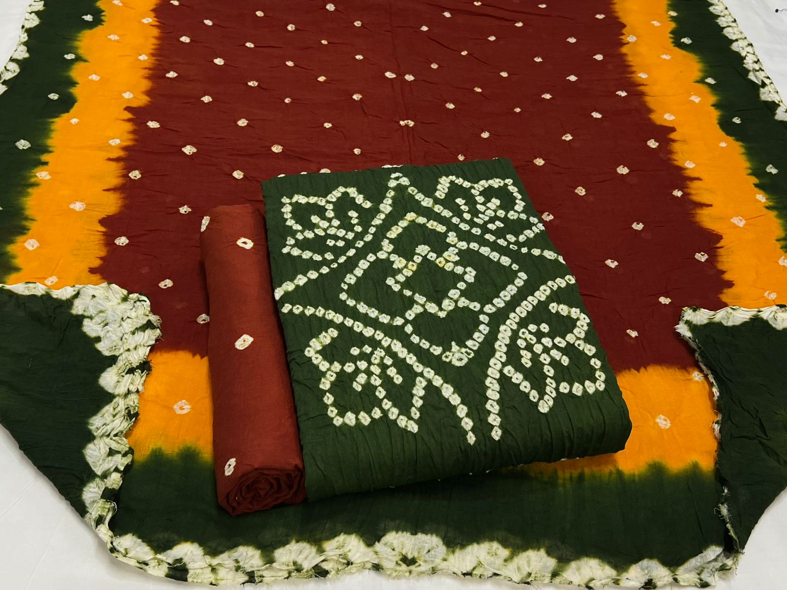 Best quality Bandhani Cotton Suit Set with Cotton Dupatta