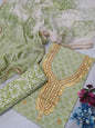 Cotton Gota Patti Neck Work Block Printed Suit Set with Chiffon Dupatta  - TSPSGPCHVJ21