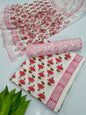 Hand Block Cotton Salwar Suit Set with Chiffon Dupatta  - TSPSCFVJ15