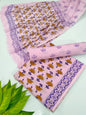 Hand Block Cotton Salwar Suit Set with Chiffon Dupatta  - TSPSCFVJ64