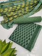 Hand Block Cotton Salwar Suit Set with Chiffon Dupatta  - TSPSCFTPA6