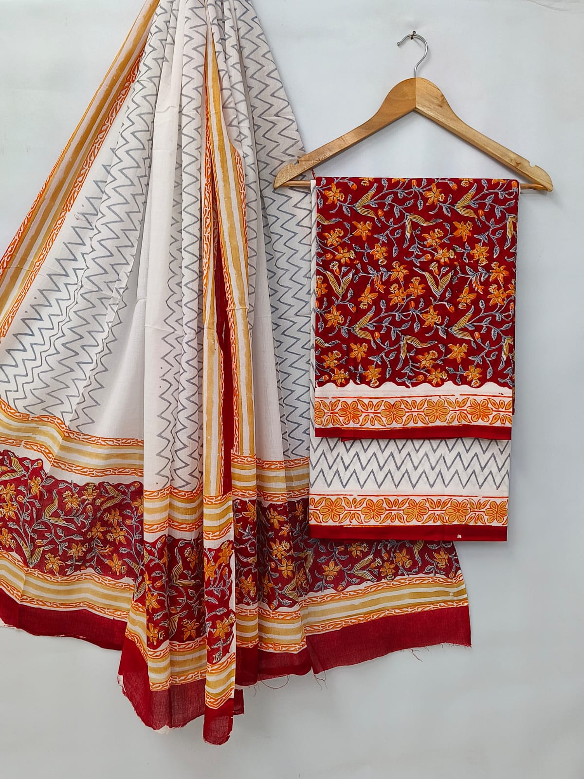 Hand Block Cotton Salwar Suit Set with Cotton Dupatta  - TSPSMVV12