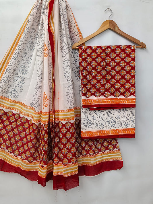 Hand Block Cotton Salwar Suit Set with Cotton Dupatta  - TSPSMVV17
