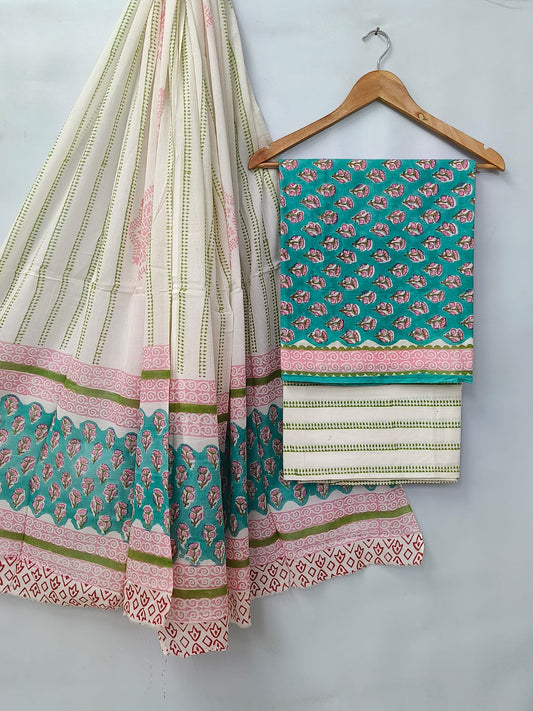 Hand Block Cotton Salwar Suit Set with Cotton Dupatta  - TSPSMVV21