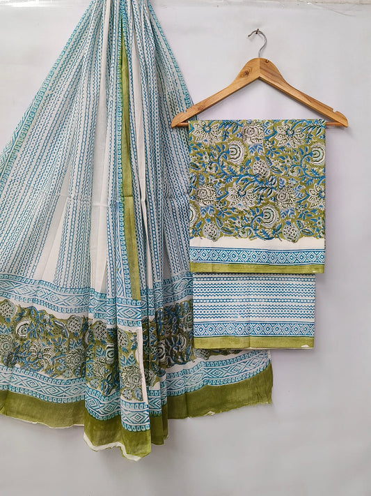 Hand Block Cotton Salwar Suit Set with Cotton Dupatta  - TSPSMVV31