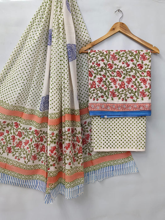 Hand Block Cotton Salwar Suit Set with Cotton Dupatta  - TSPSMVV35