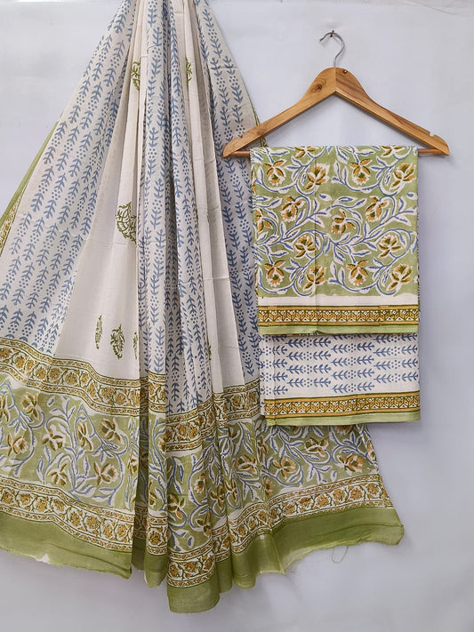 Hand Block Cotton Salwar Suit Set with Cotton Dupatta  - TSPSMVV3