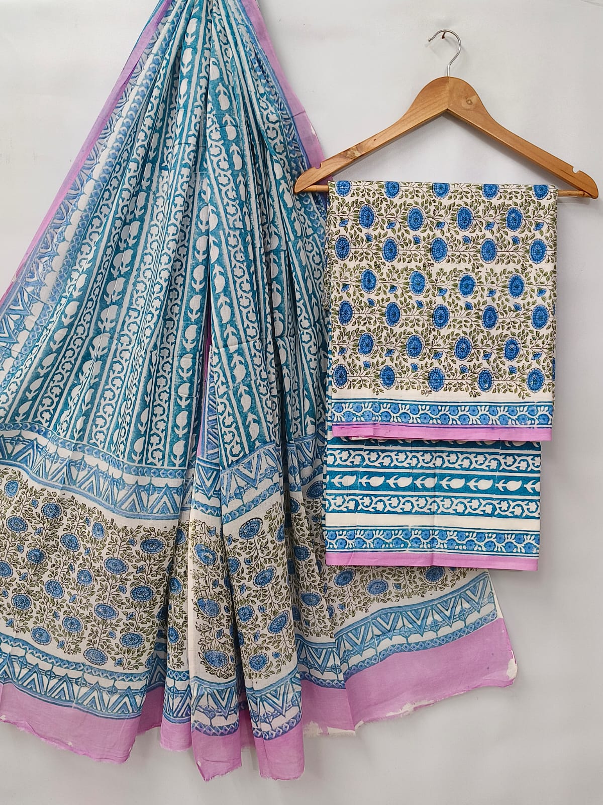 Hand Block Cotton Salwar Suit Set with Cotton Dupatta  - TSPSMVV42