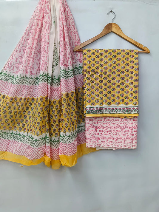 Hand Block Cotton Salwar Suit Set with Cotton Dupatta  - TSPSMVV4