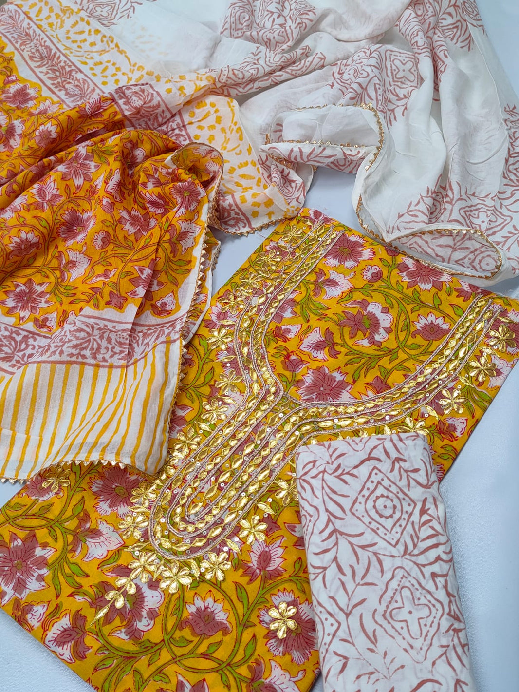 Designer zari gotapatti work Cotton Suit with chiffon dupatta(WAGP74) main image 1