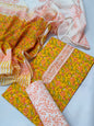 Tie Work Hand Block Suit Set with Cotton Dupatta - TSPSTWCHVJ10