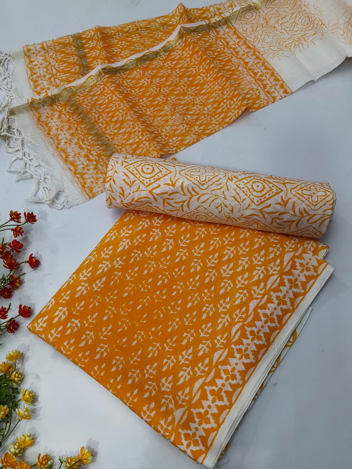 Hand Block Cotton Salwar Suit Set with Kota Doriya Dupatta  - TSPSKDVJ7