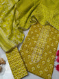 Tie Work Suit Set with Cotton Dupatta - TSPSMTWVJ41