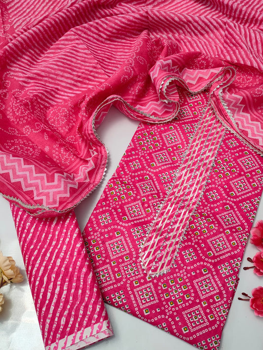 Tie Work Suit Set with Cotton Dupatta - TSPSMTWVJ42