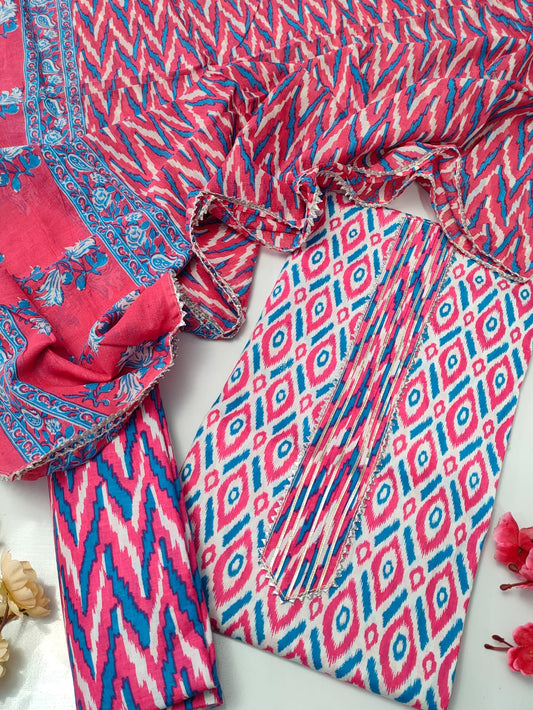 Tie Work Suit Set with Cotton Dupatta - TSPSMTWVJ58