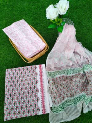 Hand Block Printed Chiffon Dupatta Salwar Suit Set – JBOCF54