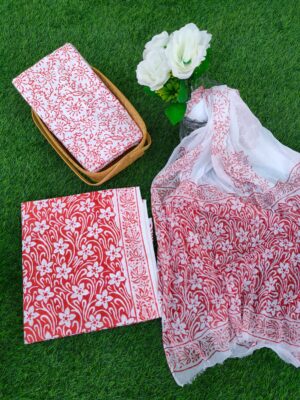 Hand Block Printed Chiffon Dupatta Salwar Suit Set – JBOCF150