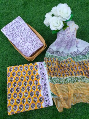 Hand Block Printed Chiffon Dupatta Salwar Suit Set – JBOCF167